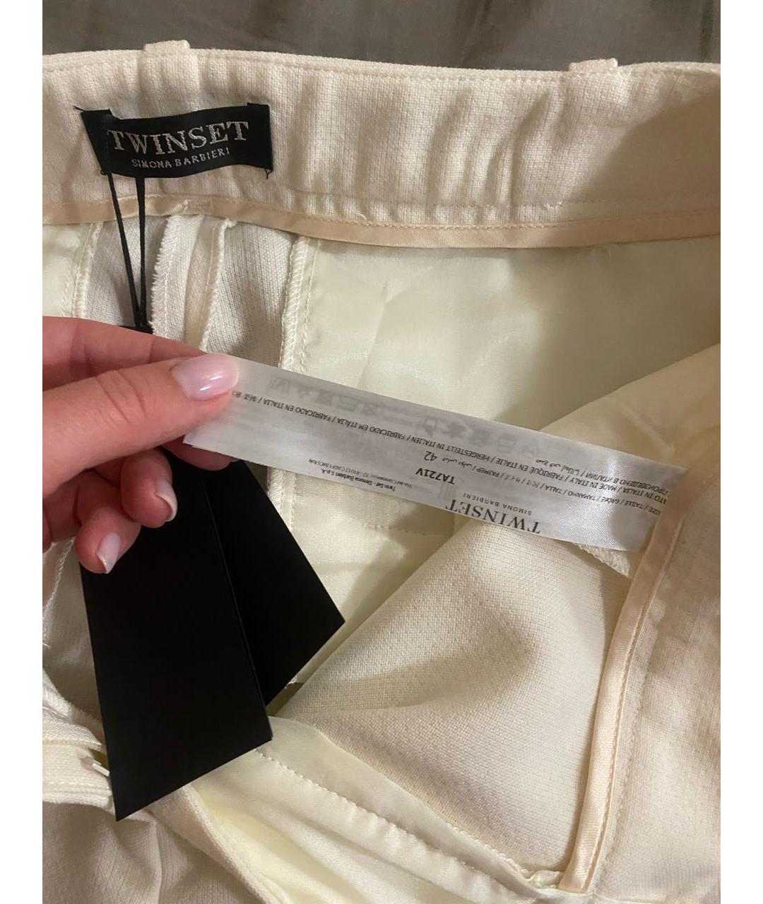 TWIN-SET Белые полиэстеровые прямые брюки, фото 3