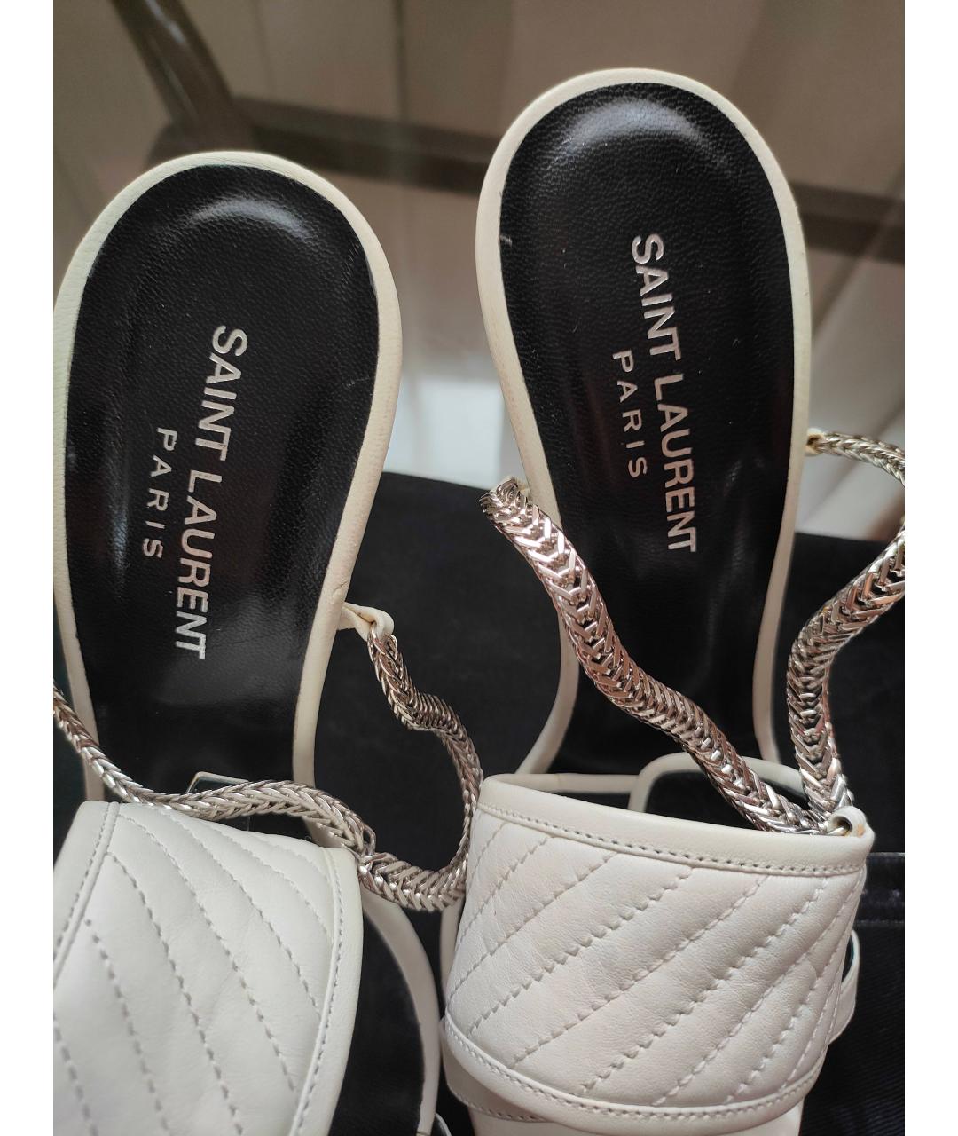 SAINT LAURENT Бежевые кожаные босоножки, фото 7