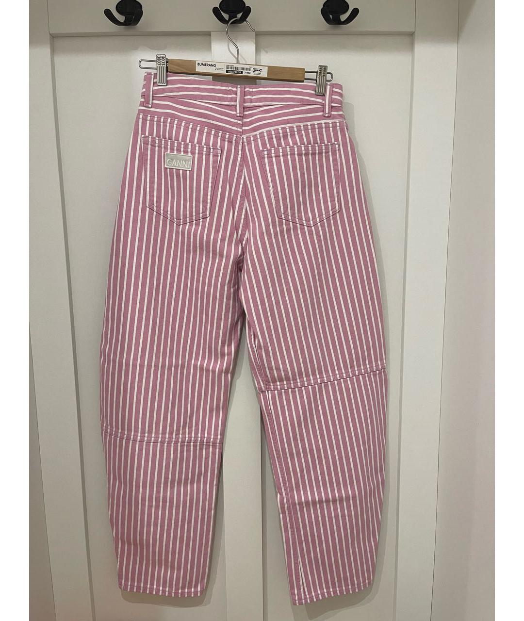 GANNI Розовые хлопко-эластановые прямые джинсы, фото 2