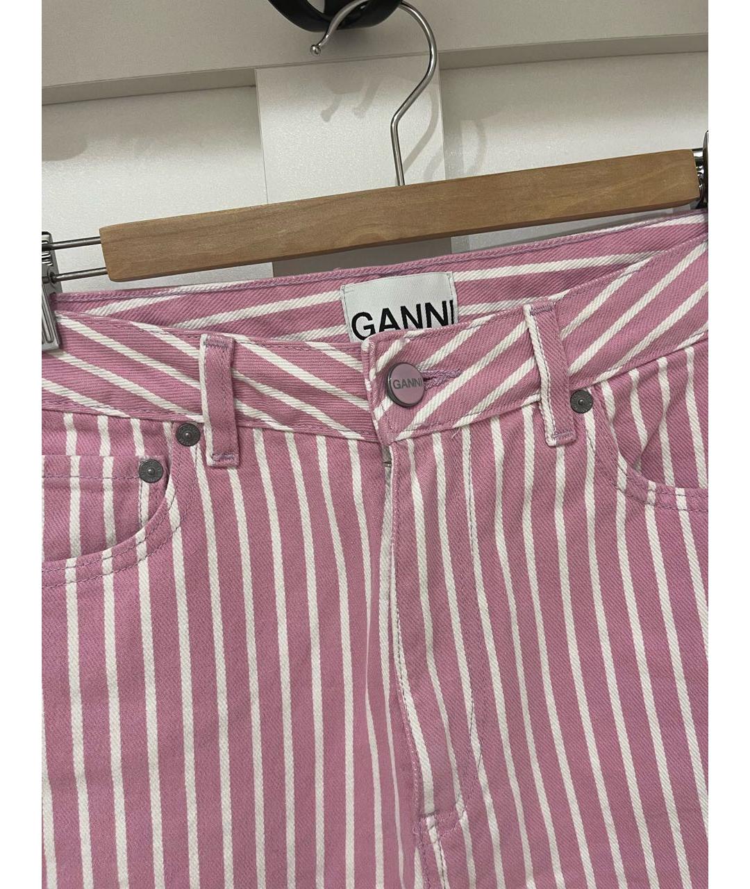 GANNI Розовые хлопко-эластановые прямые джинсы, фото 4