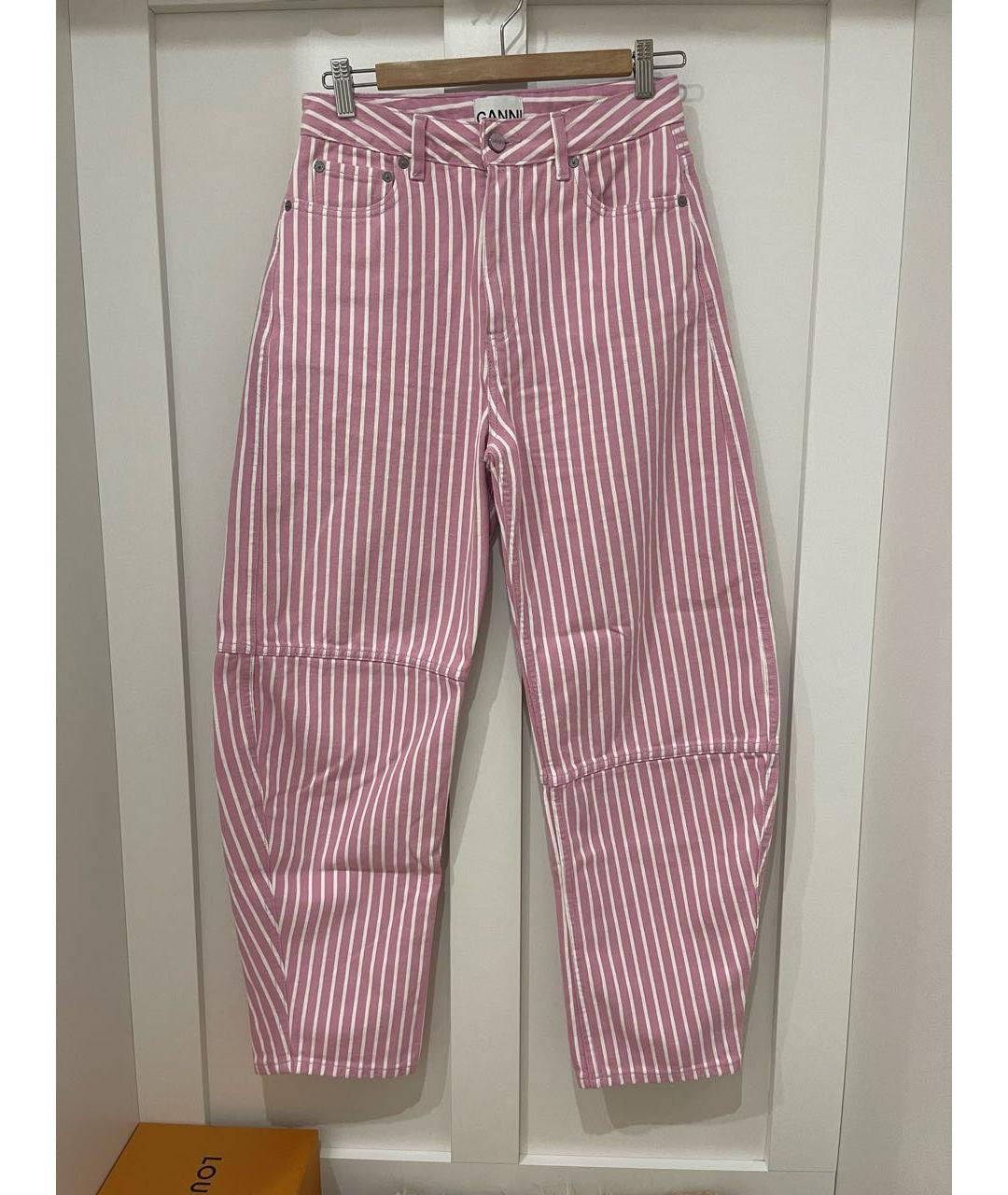 GANNI Розовые хлопко-эластановые прямые джинсы, фото 5