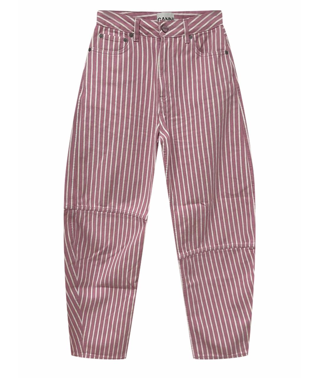 GANNI Розовые хлопко-эластановые прямые джинсы, фото 1