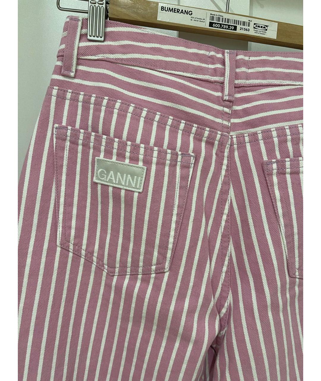 GANNI Розовые хлопко-эластановые прямые джинсы, фото 3