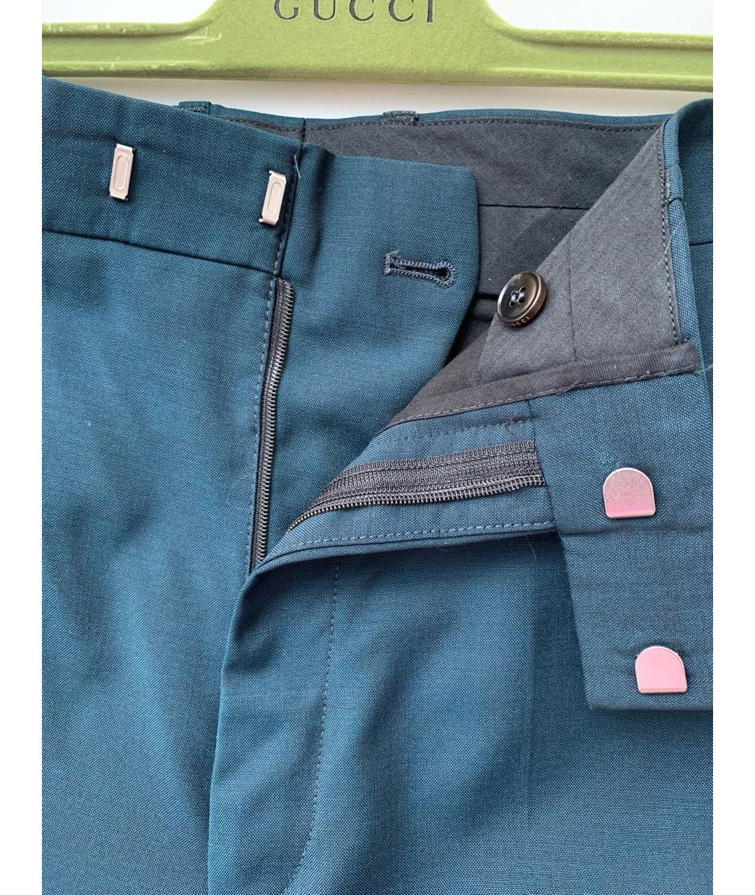 GUCCI Темно-синие шерстяные прямые брюки, фото 4