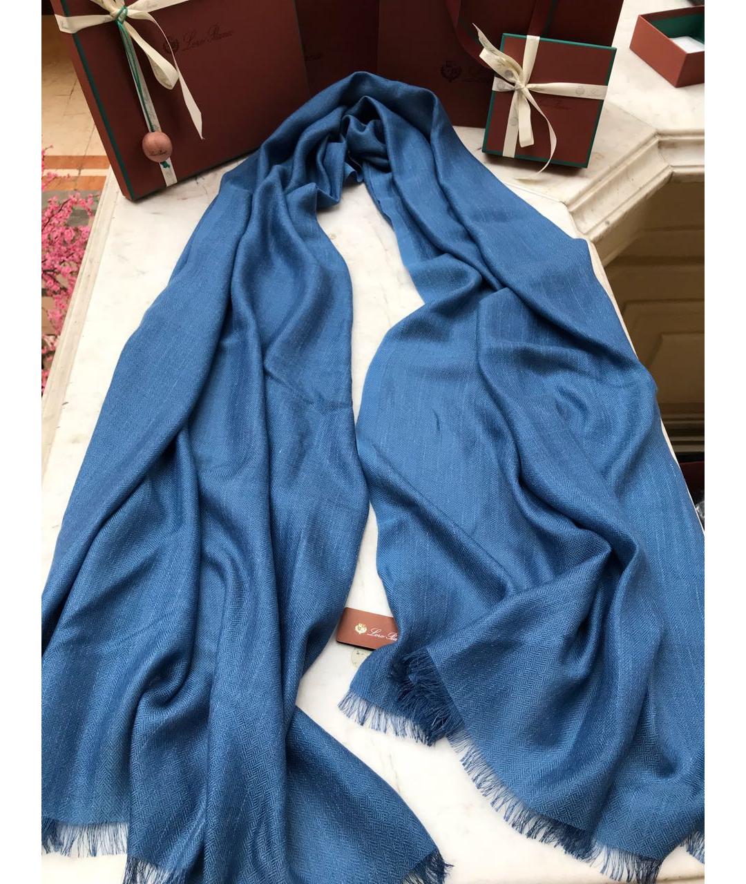 LORO PIANA Синий кашемировый шарф, фото 5