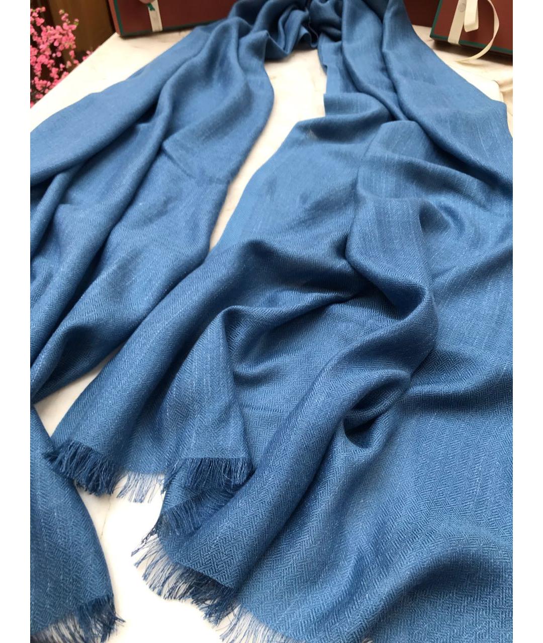 LORO PIANA Синий кашемировый шарф, фото 2