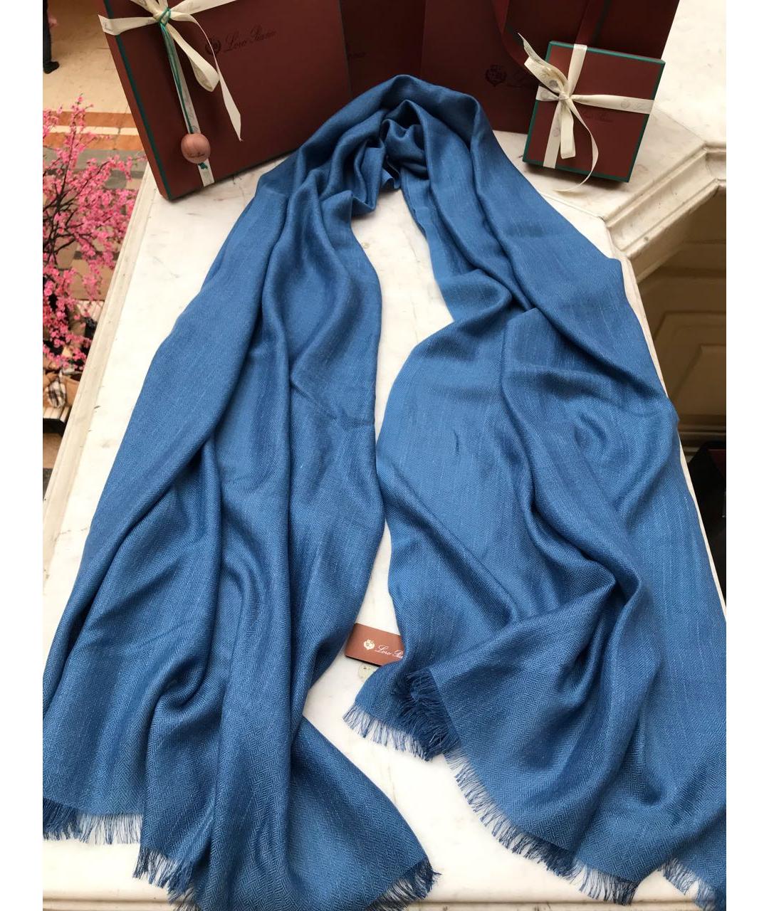 LORO PIANA Синий кашемировый шарф, фото 9