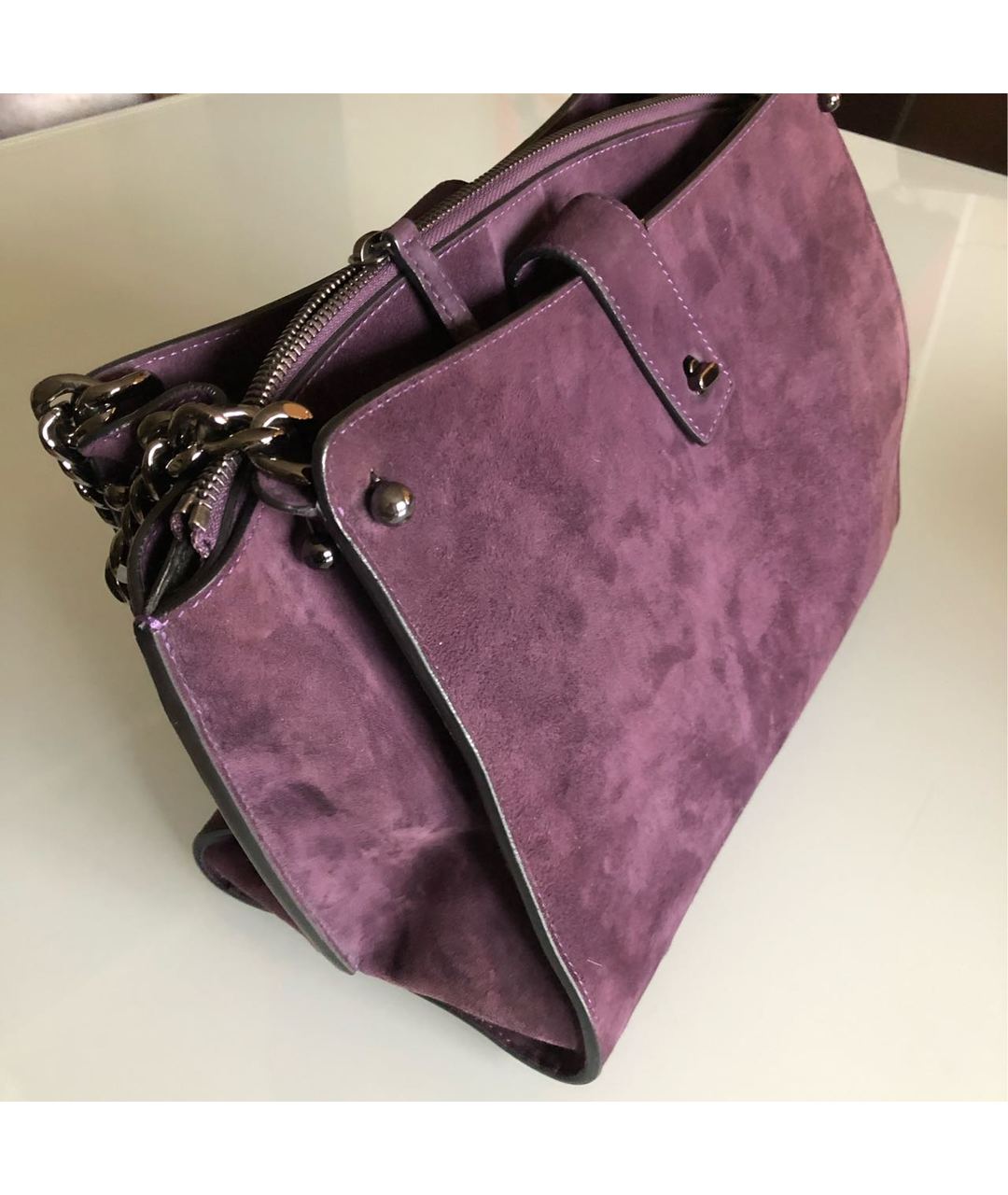 ERMANNO SCERVINO Фиолетовая замшевая сумка тоут, фото 2