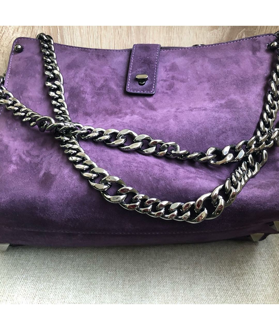 ERMANNO SCERVINO Фиолетовая замшевая сумка тоут, фото 3