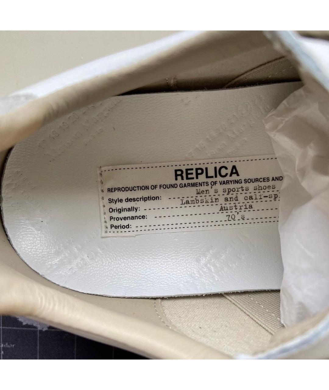 MAISON MARGIELA Бежевые кожаные низкие кроссовки / кеды, фото 3