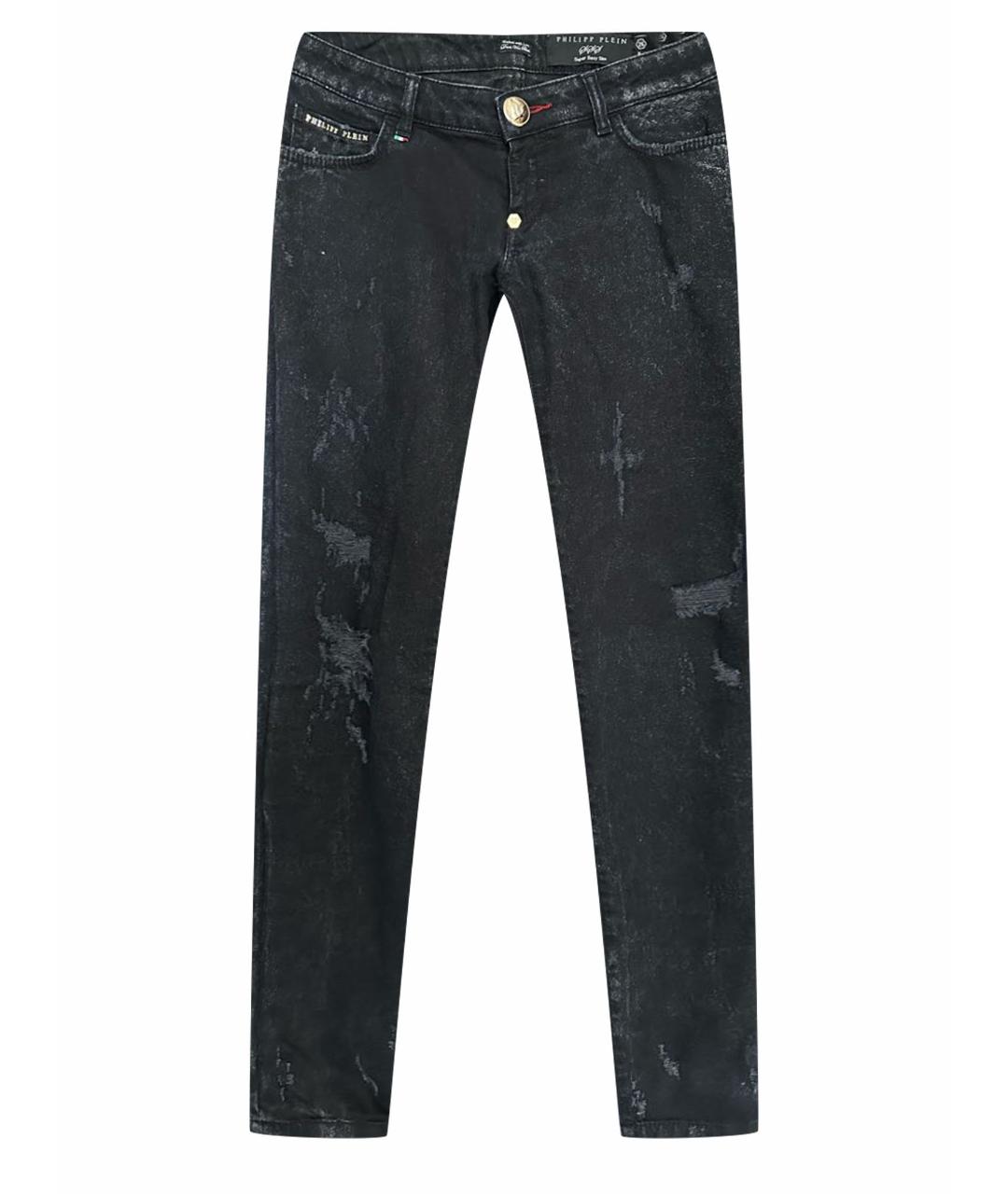 PHILIPP PLEIN Черные хлопко-эластановые джинсы слим, фото 1