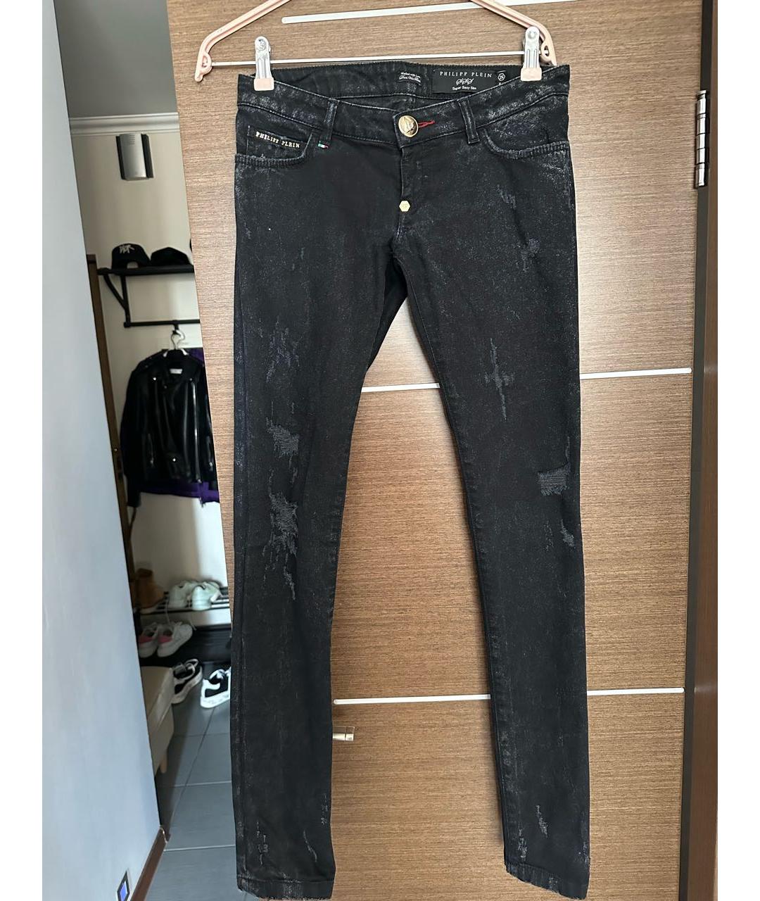 PHILIPP PLEIN Черные хлопко-эластановые джинсы слим, фото 5