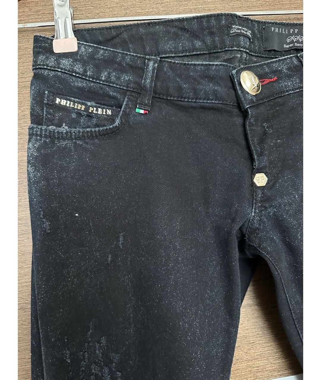 PHILIPP PLEIN Черные хлопко-эластановые джинсы слим, фото 4