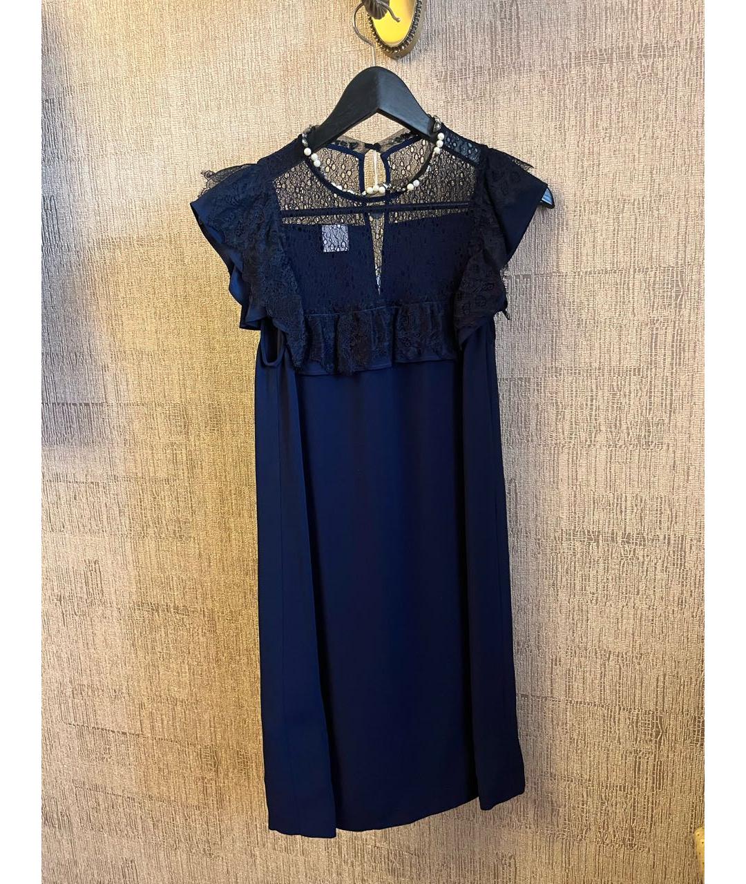 PINKO Темно-синее полиэстеровое коктейльное платье, фото 5