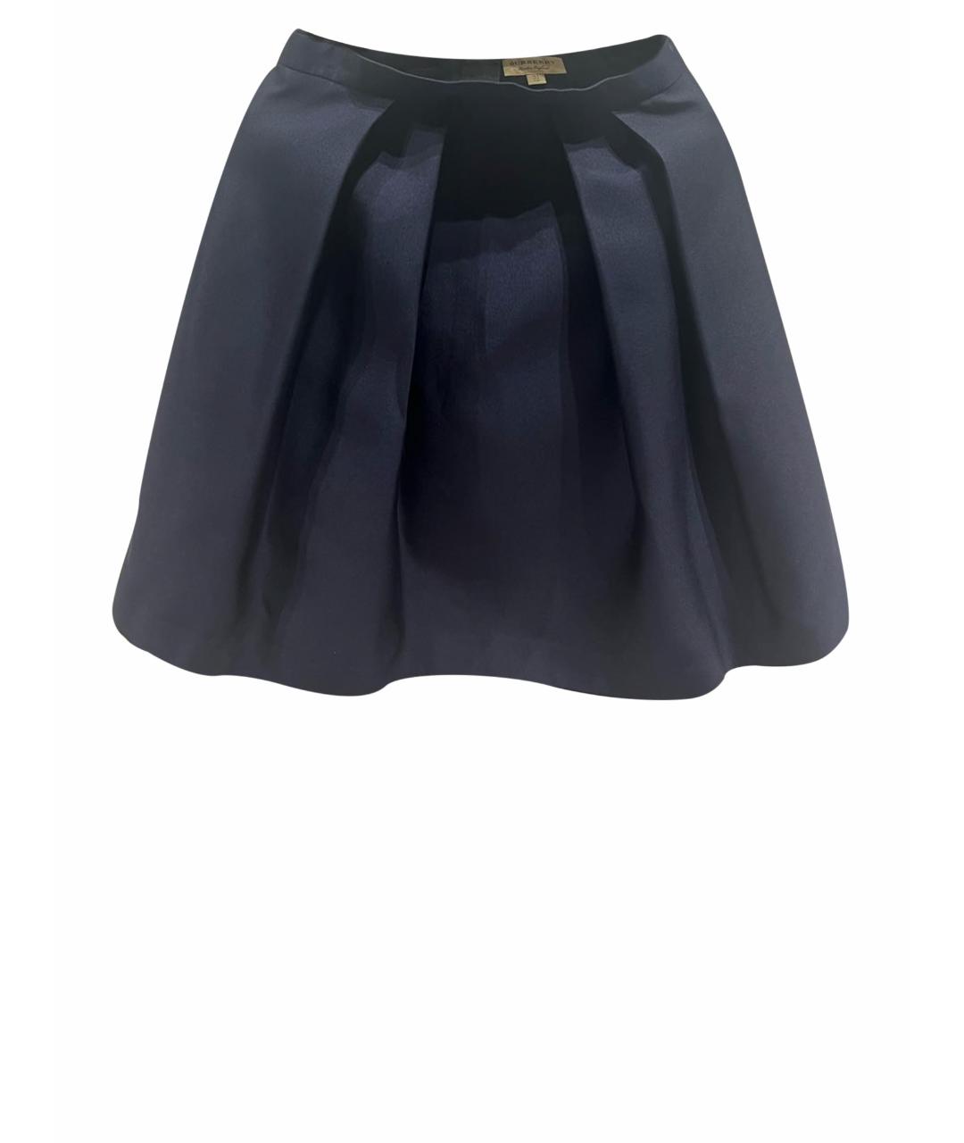 BURBERRY Темно-синяя шелковая юбка мини, фото 1
