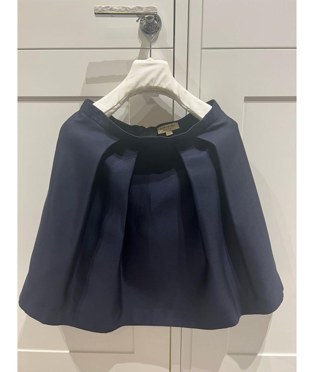 BURBERRY Темно-синяя шелковая юбка мини, фото 6