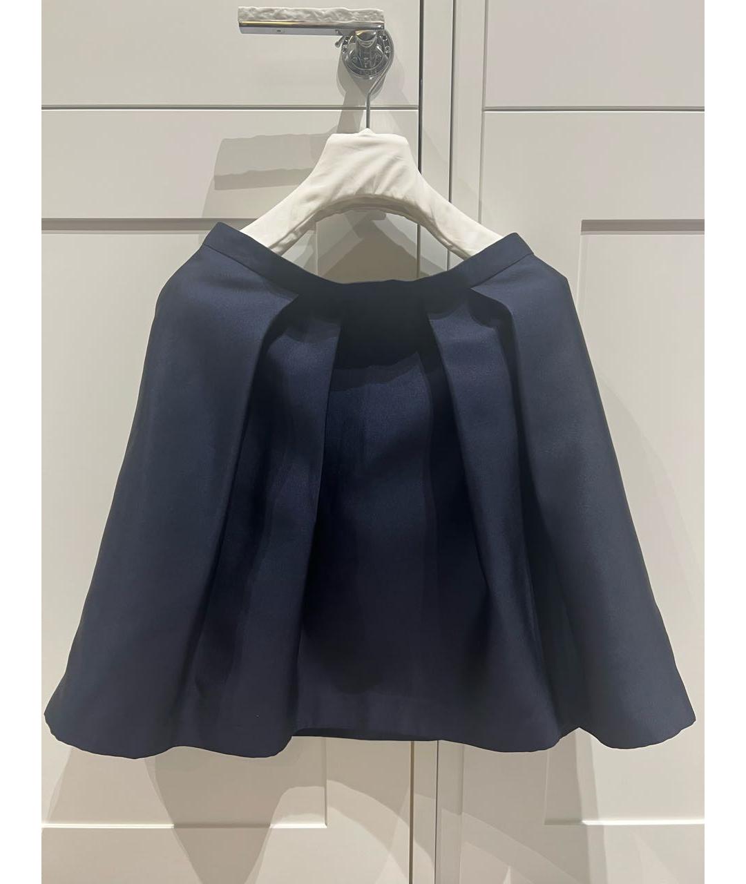 BURBERRY Темно-синяя шелковая юбка мини, фото 2