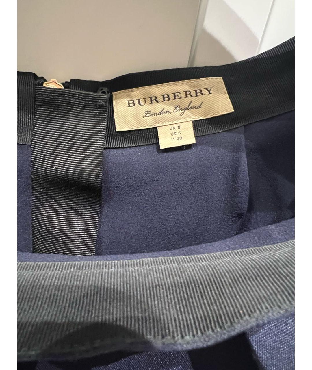 BURBERRY Темно-синяя шелковая юбка мини, фото 4