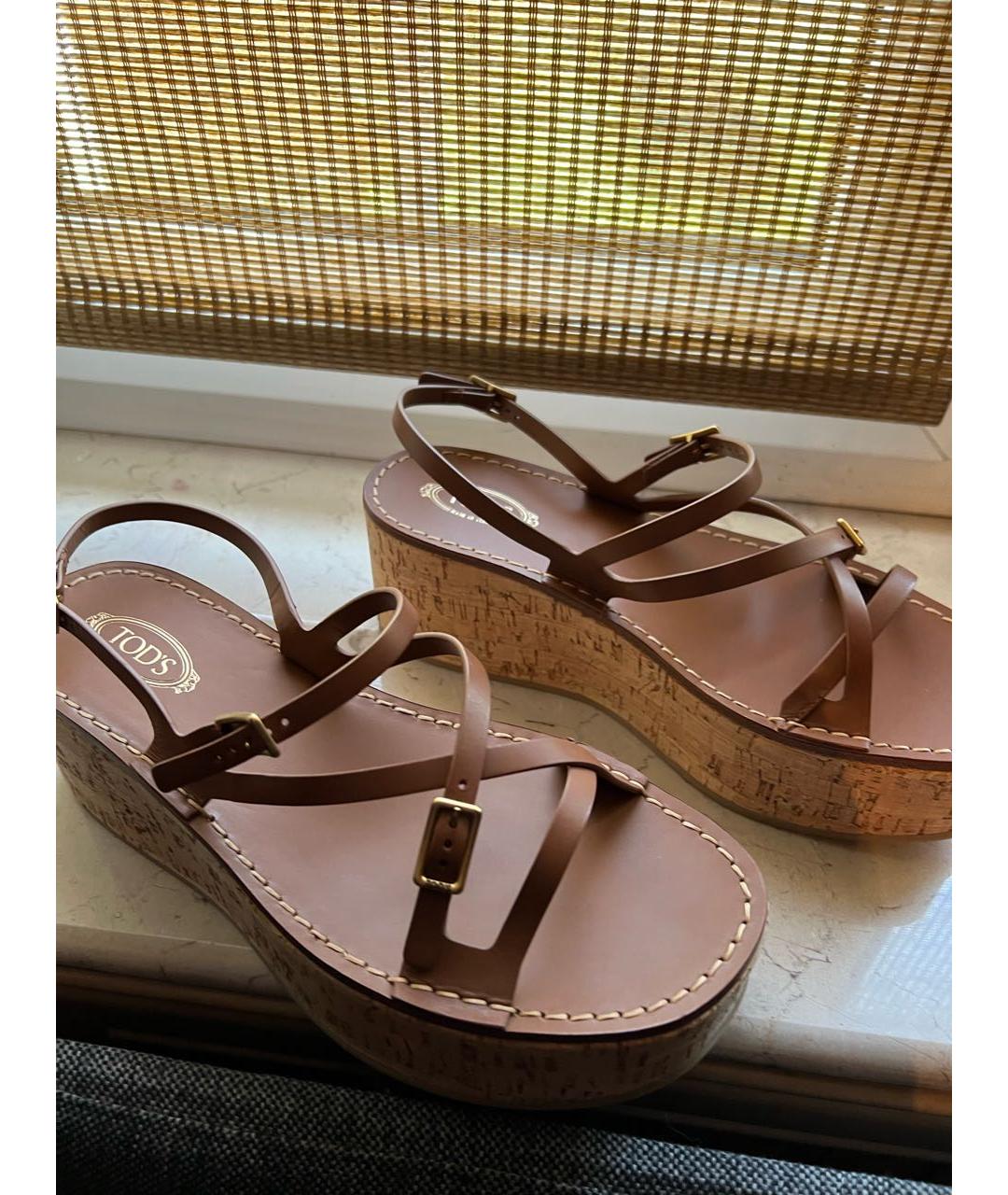 TOD'S Коричневые кожаные босоножки, фото 4
