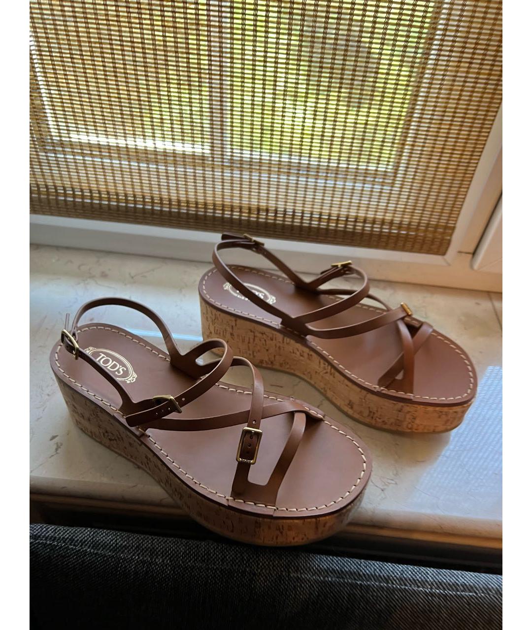 TOD'S Коричневые кожаные босоножки, фото 5