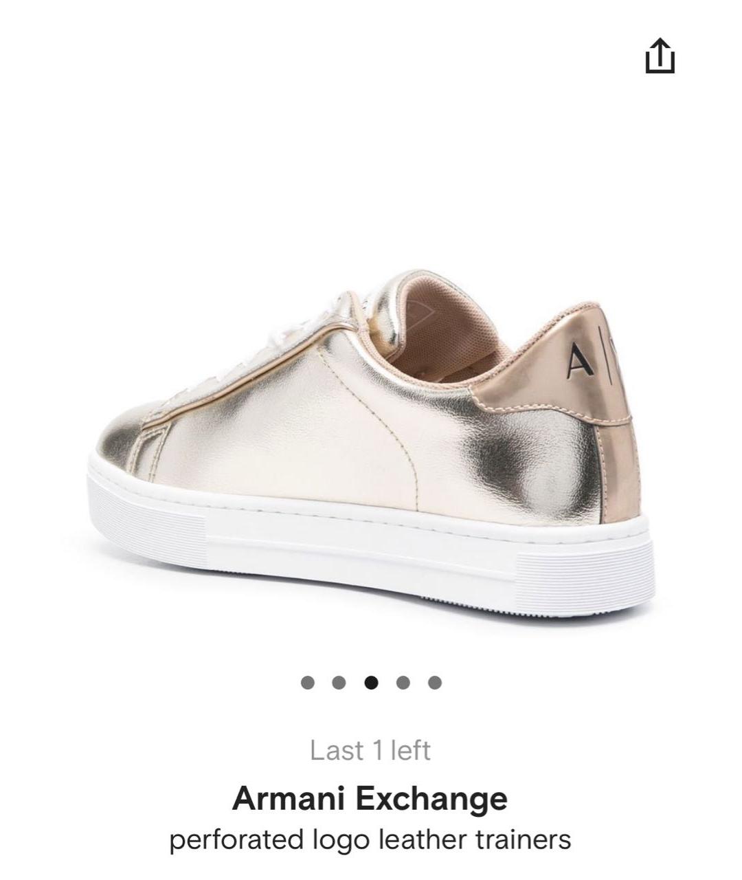 ARMANI EXCHANGE Золотые кожаные кеды, фото 3