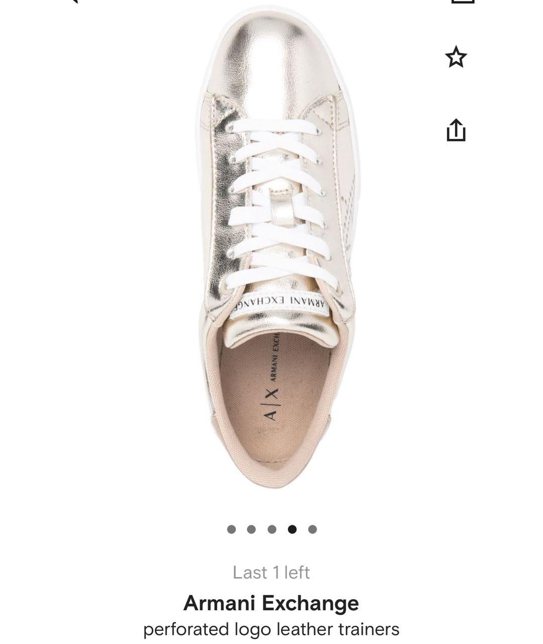 ARMANI EXCHANGE Золотые кожаные кеды, фото 2