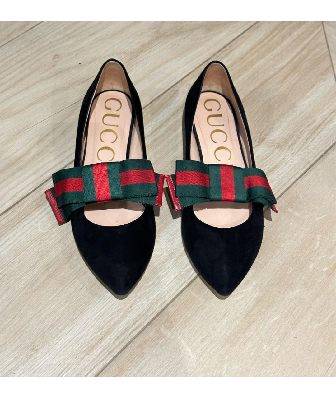 Gucci suede ballet cheap flat with web bow