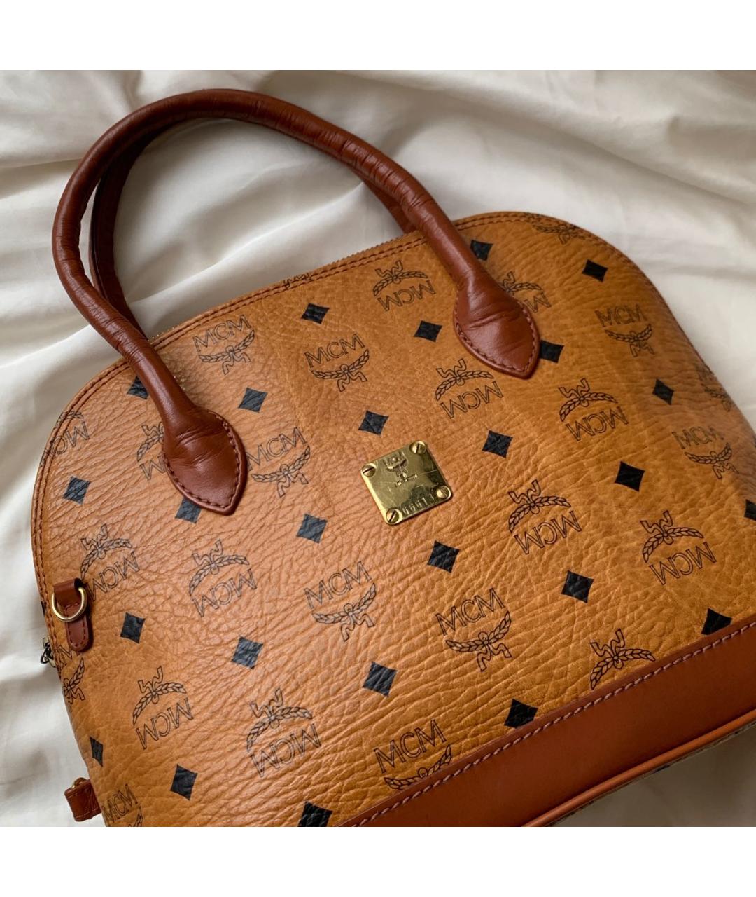 MCM VINTAGE Коричневая кожаная сумка с короткими ручками, фото 6