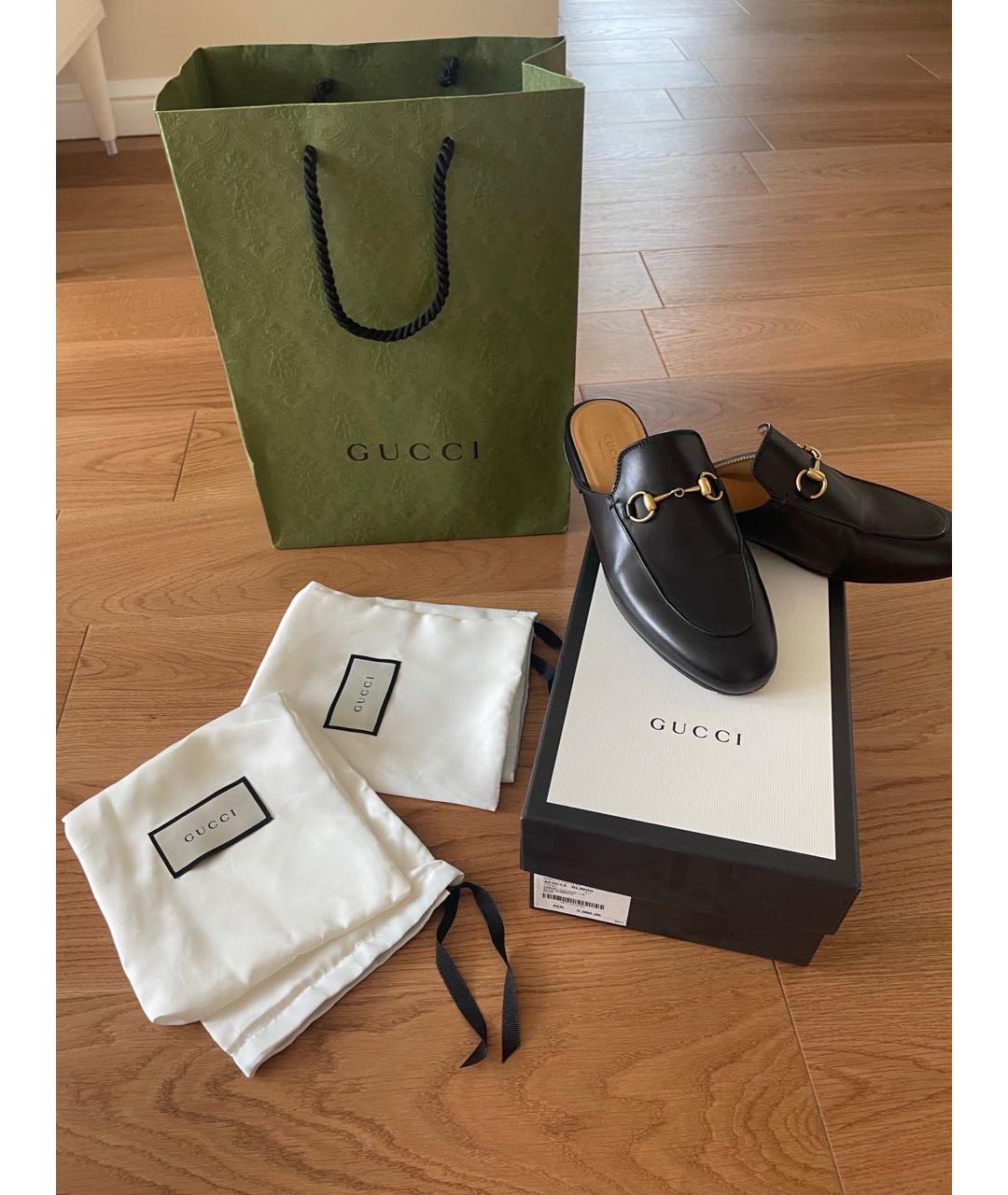 GUCCI Черные кожаные мюли, фото 2