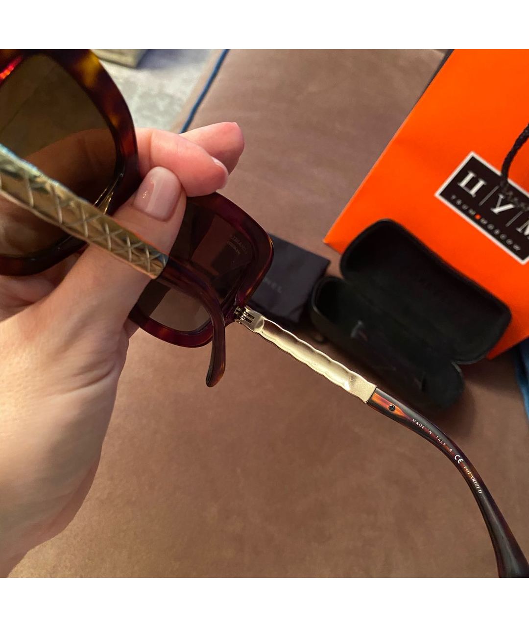 CHANEL PRE-OWNED Коричневые пластиковые солнцезащитные очки, фото 4