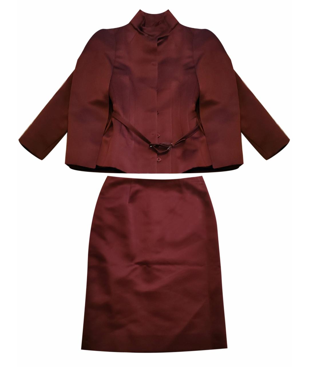 VALENTINO Бордовый шелковый костюм с юбками, фото 1