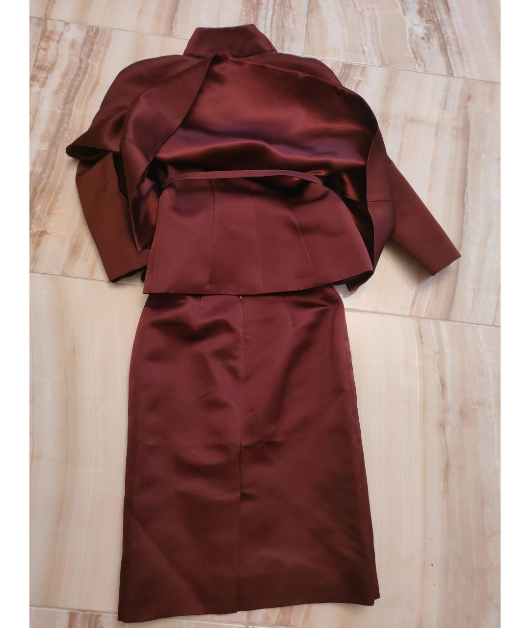 VALENTINO Бордовый шелковый костюм с юбками, фото 7