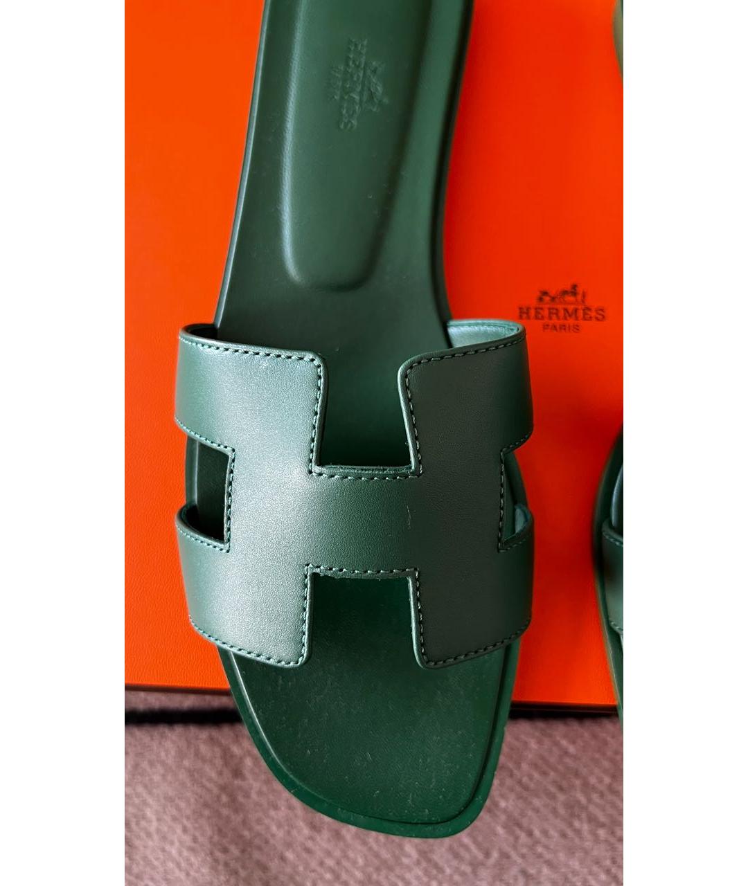 HERMES PRE-OWNED Зеленые кожаные сандалии, фото 4