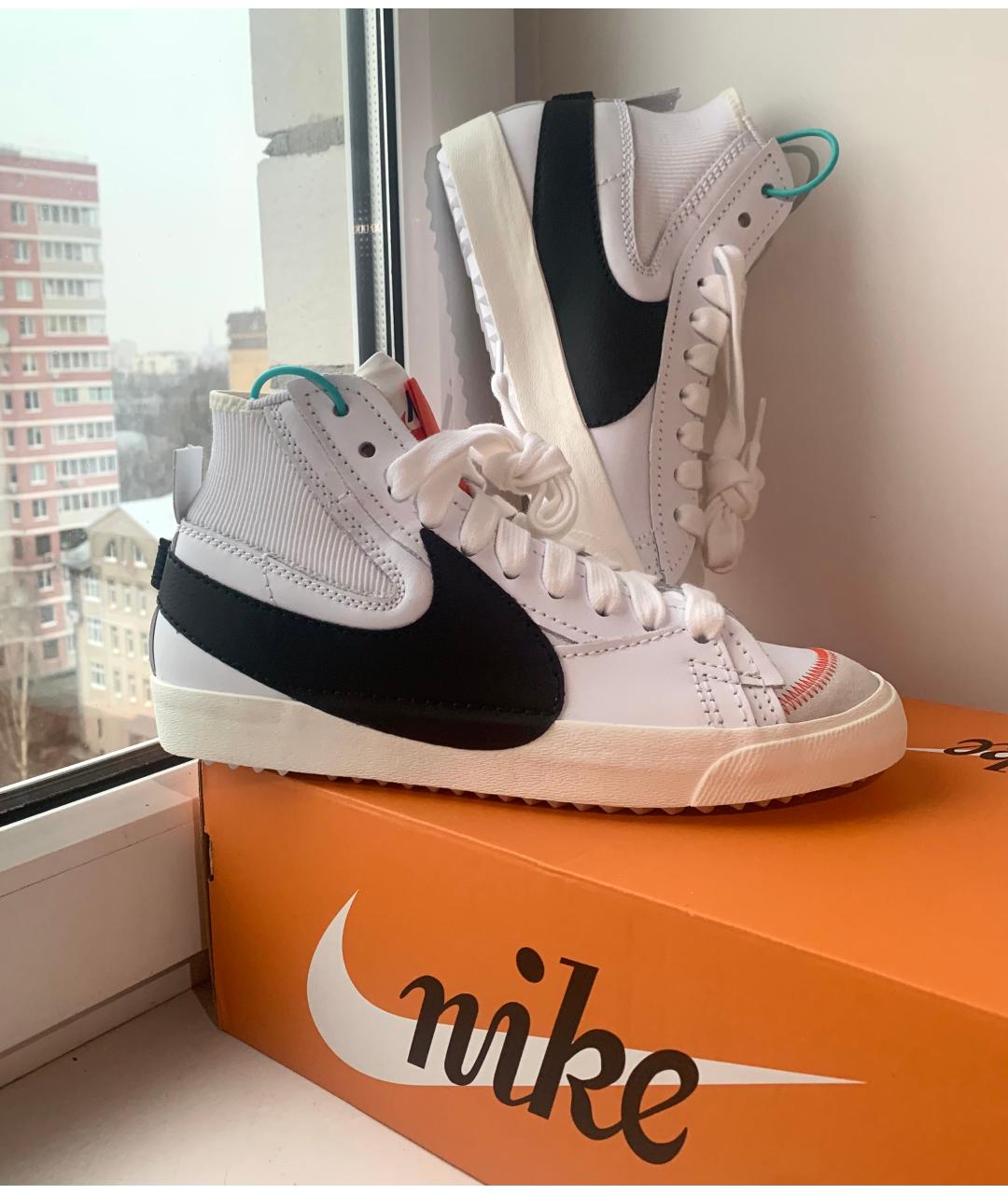 NIKE Белые кожаные высокие кроссовки / кеды, фото 6