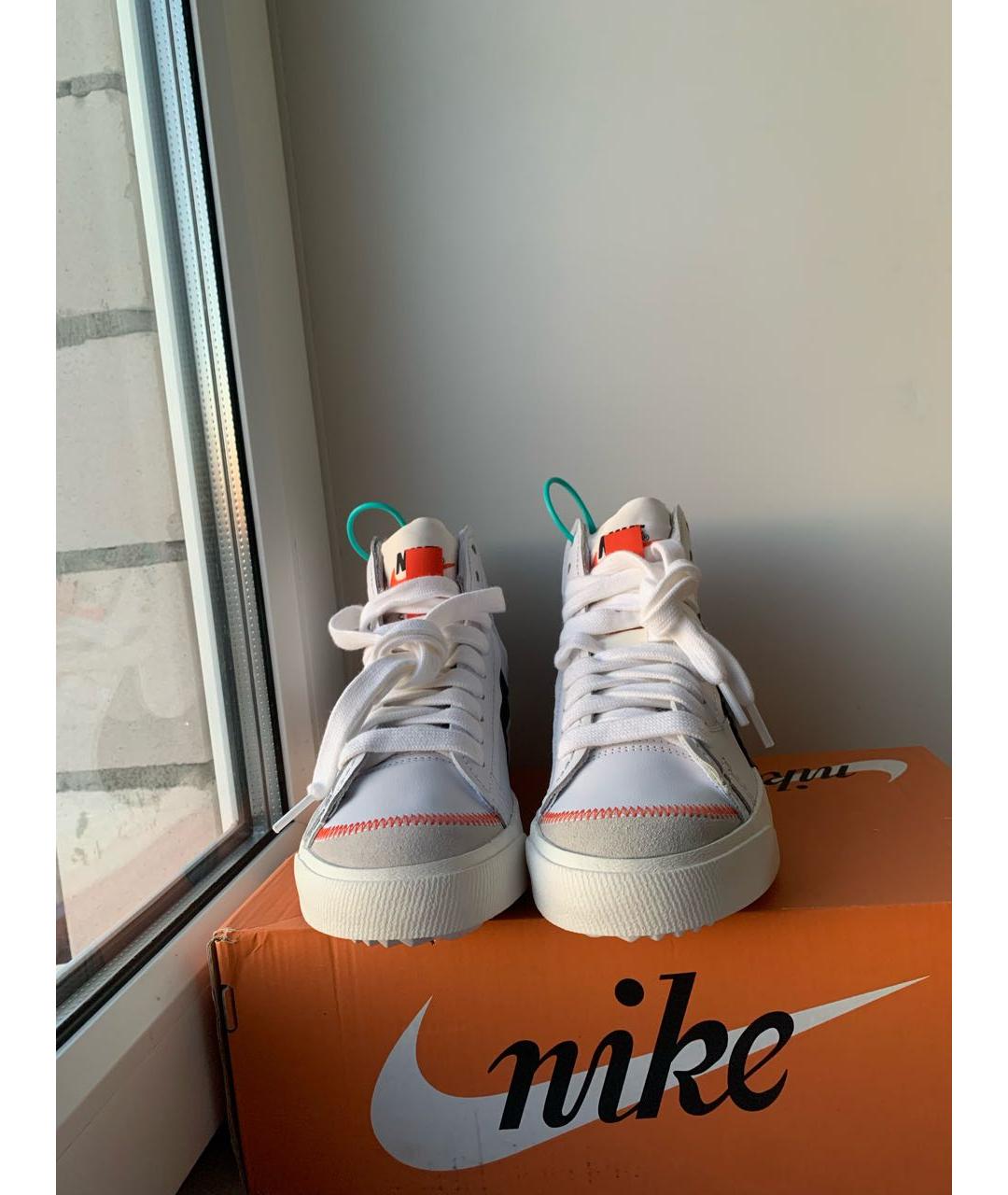 NIKE Белые кожаные высокие кроссовки / кеды, фото 2
