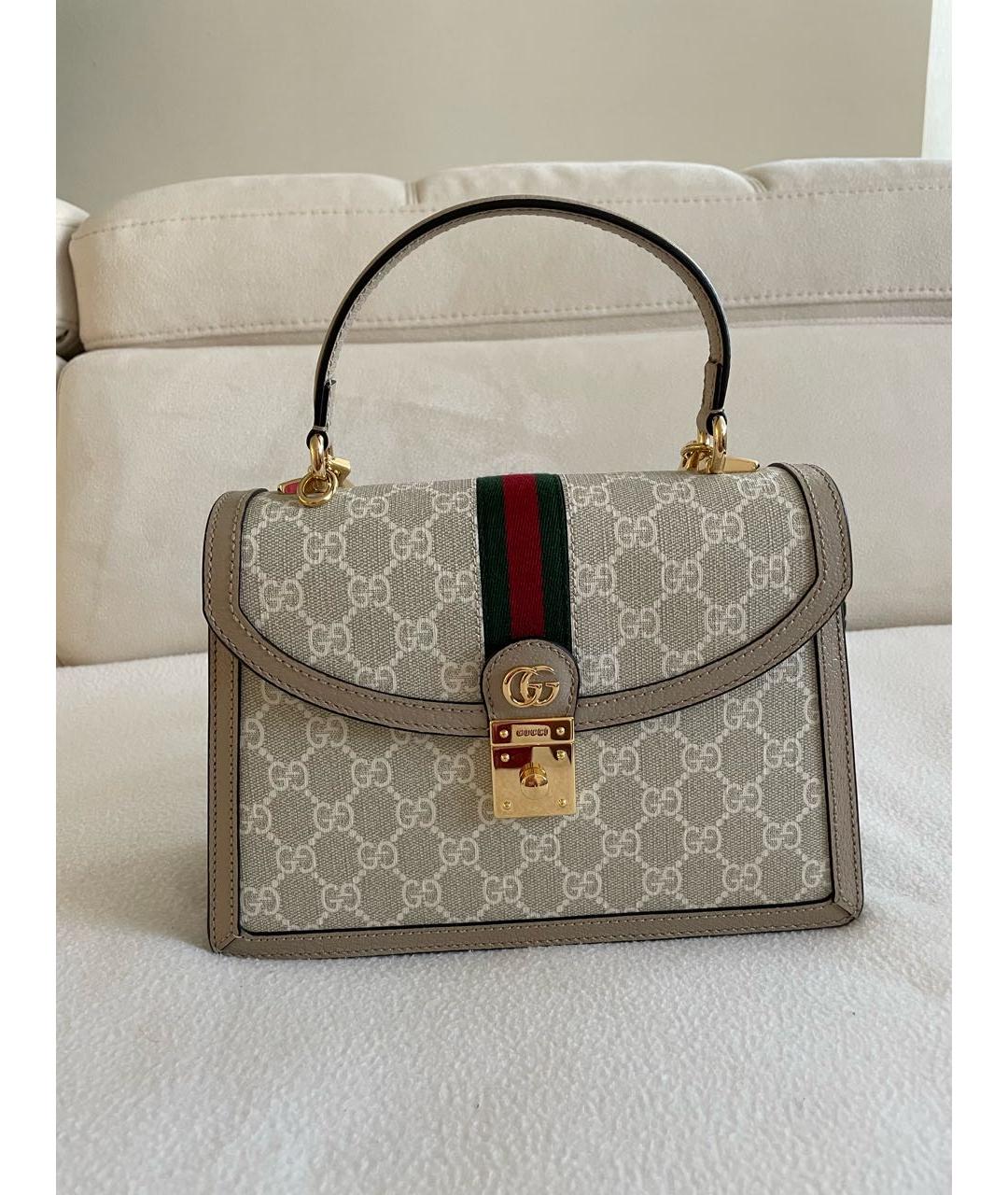 GUCCI Бежевая кожаная сумка с короткими ручками, фото 7