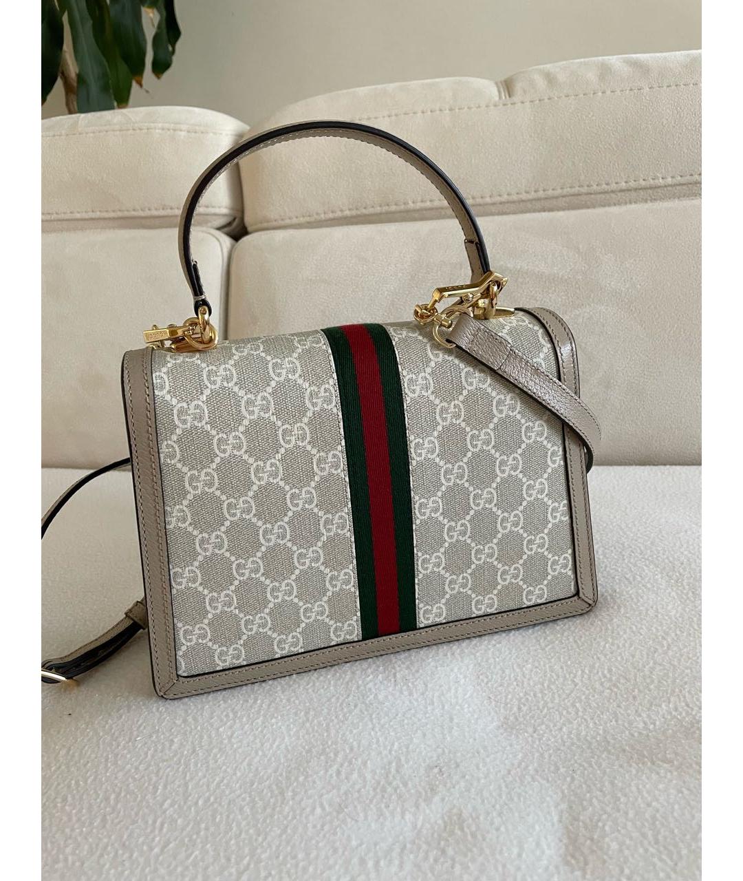GUCCI Бежевая кожаная сумка с короткими ручками, фото 2
