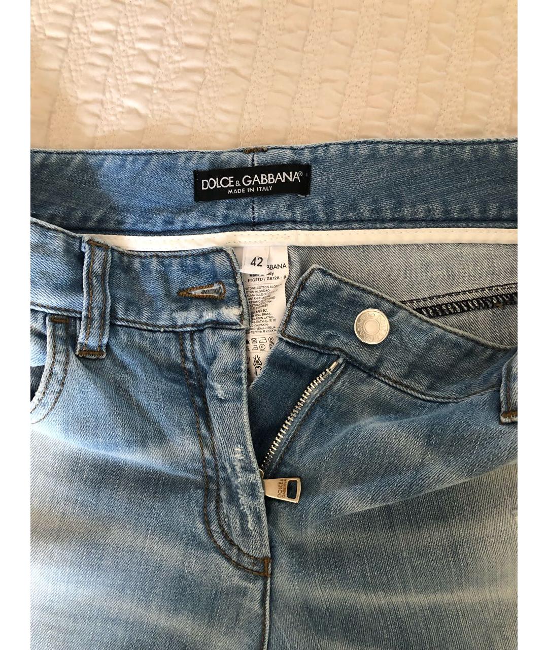 DOLCE&GABBANA Голубые хлопко-эластановые прямые джинсы, фото 3