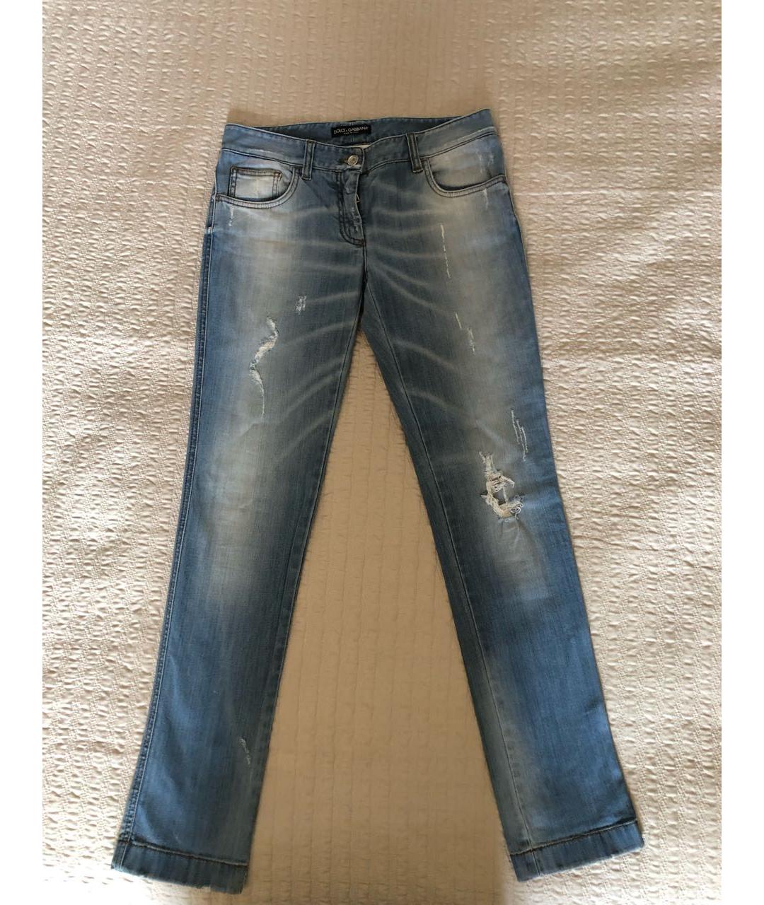 DOLCE&GABBANA Голубые хлопко-эластановые прямые джинсы, фото 7