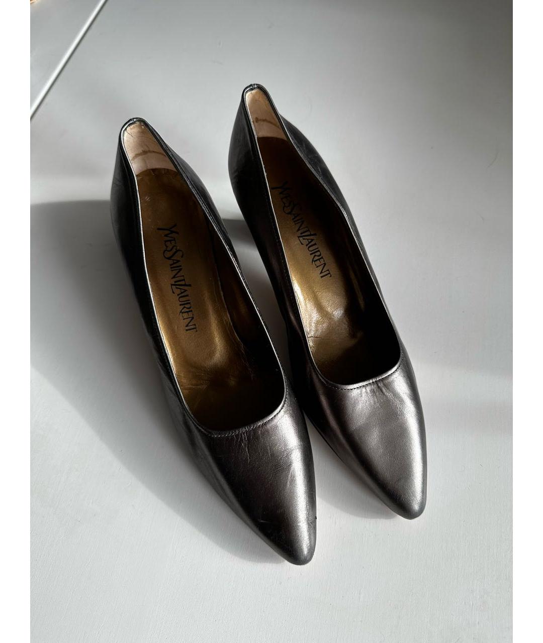 YVES SAINT LAURENT VINTAGE Серебряные кожаные туфли, фото 2