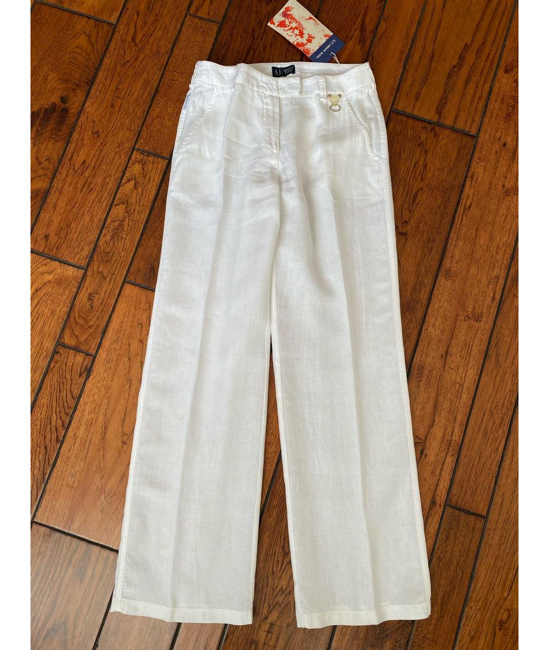 ARMANI JEANS Белые льняные брюки широкие, фото 8