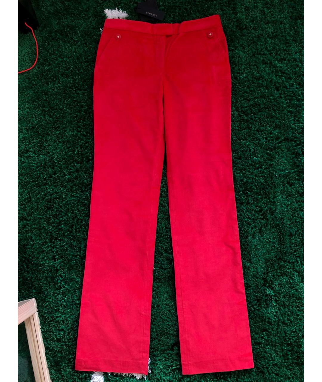 VERSACE Красные прямые брюки, фото 8