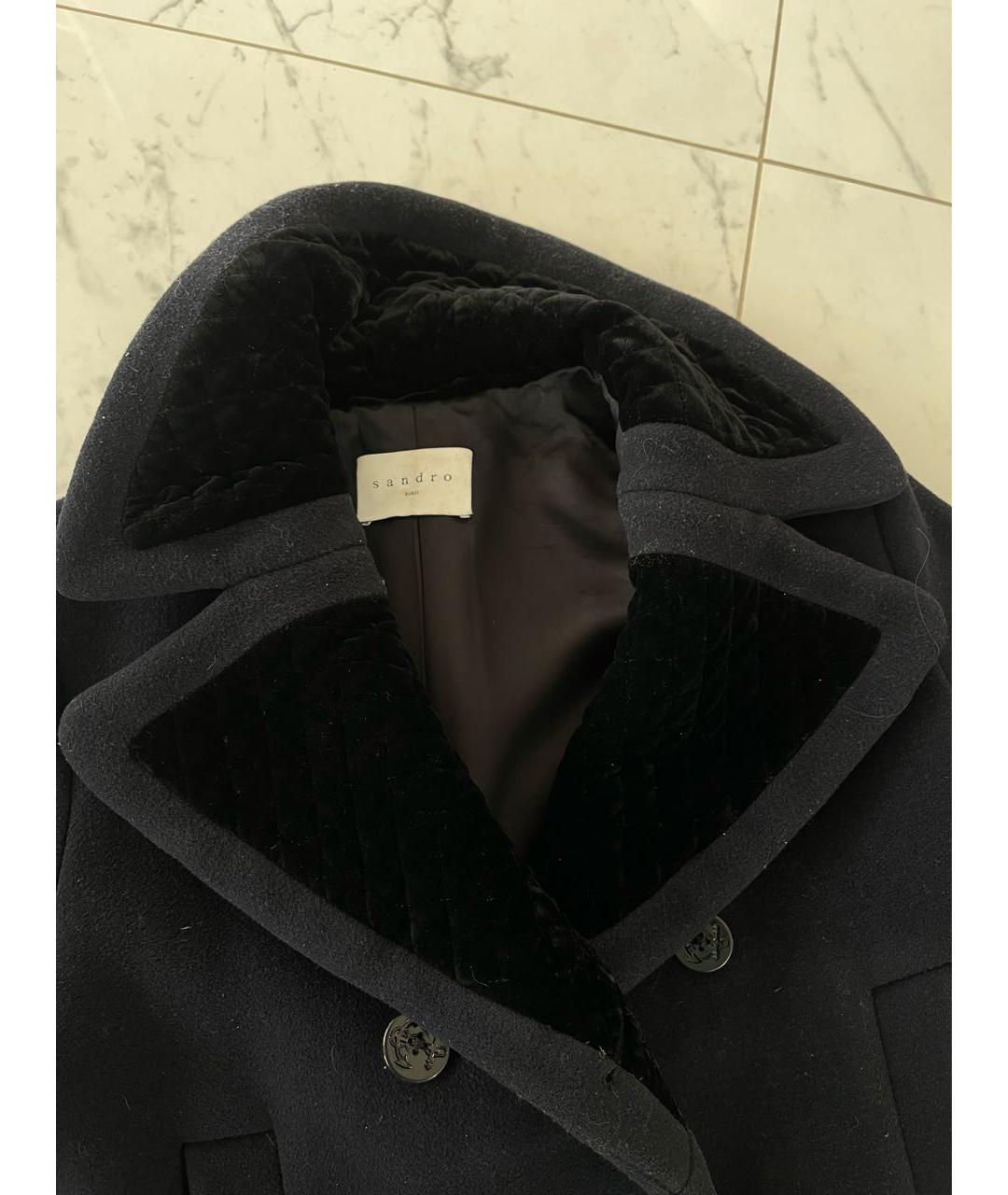 SANDRO Темно-синее шерстяное пальто, фото 6