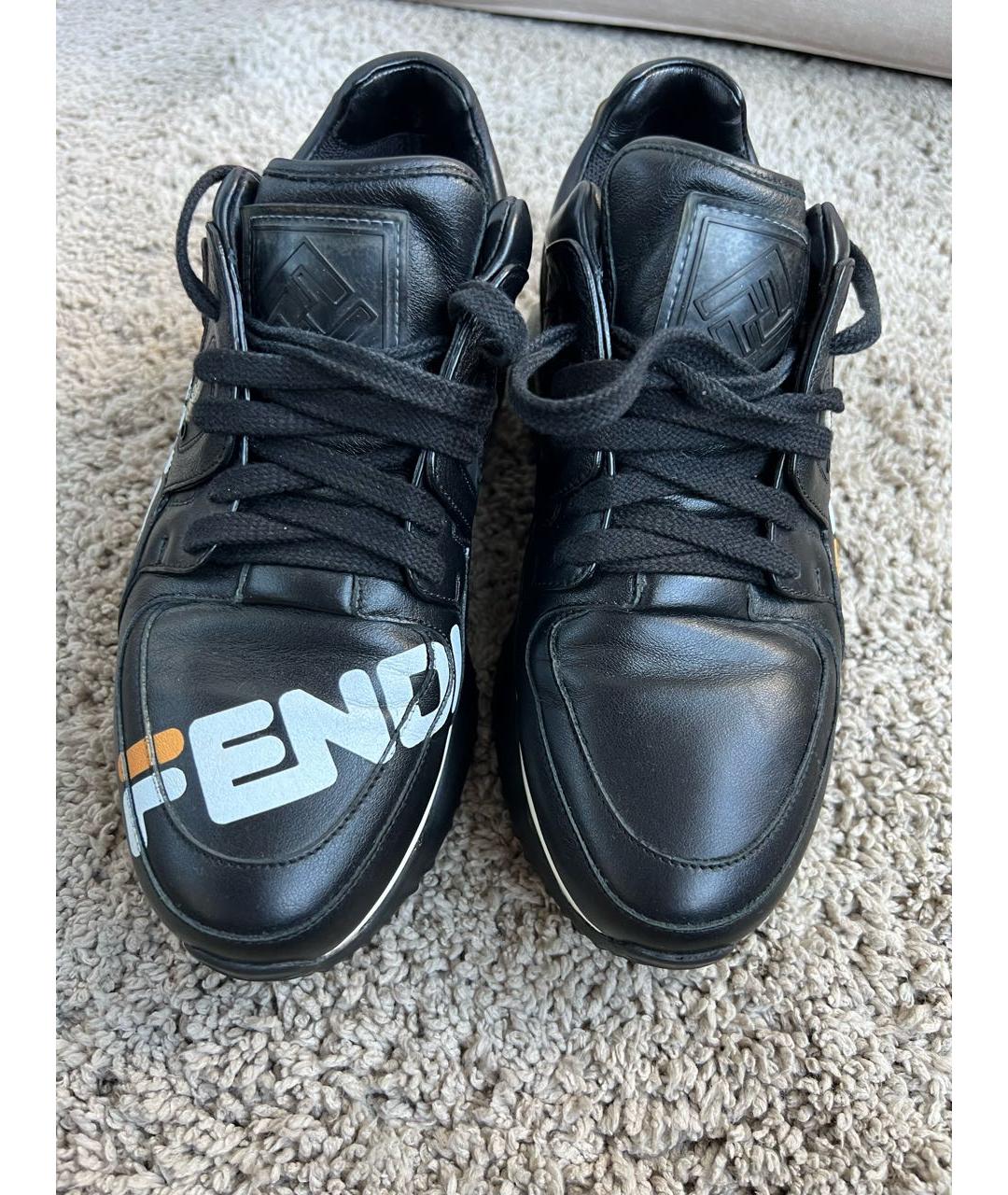 FENDI Черные кожаные кроссовки, фото 2