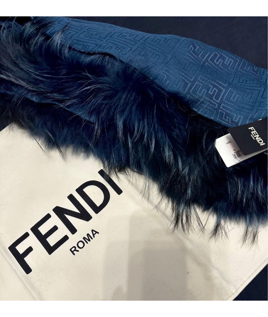 FENDI Темно-синий шелковый шарф, фото 3