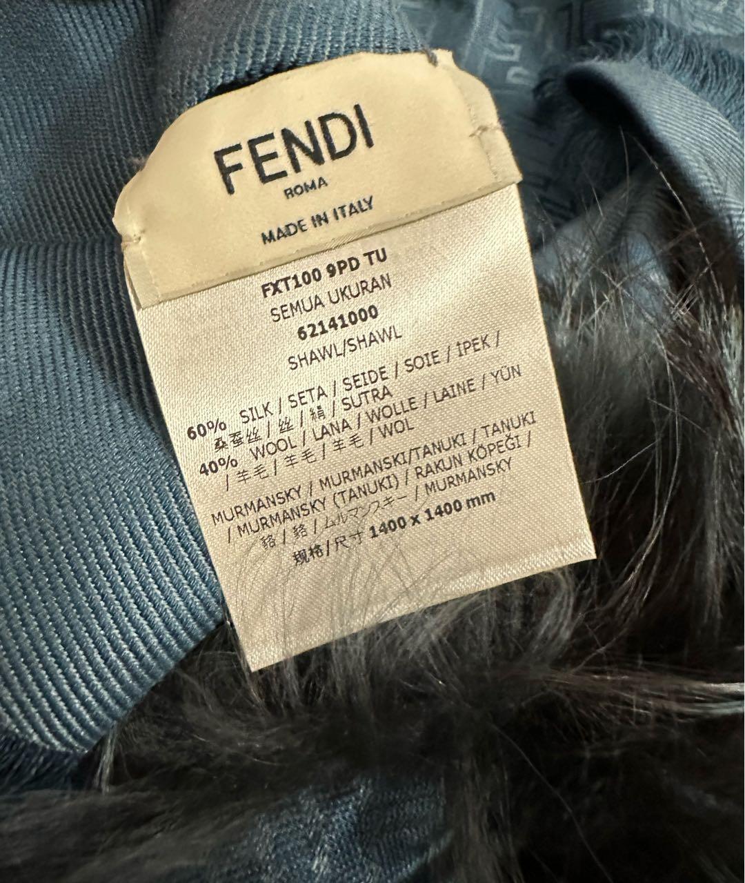 FENDI Темно-синий шелковый шарф, фото 4