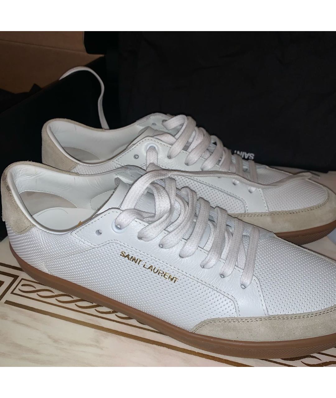 SAINT LAURENT Белые бархатные кроссовки, фото 2
