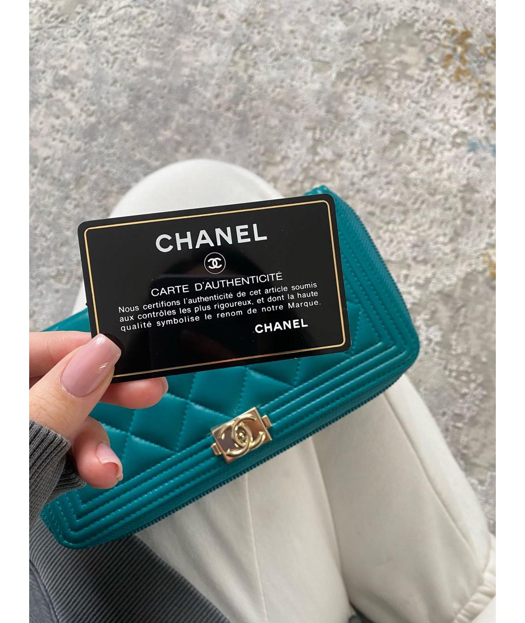 CHANEL PRE-OWNED Зеленый кожаный кошелек, фото 3