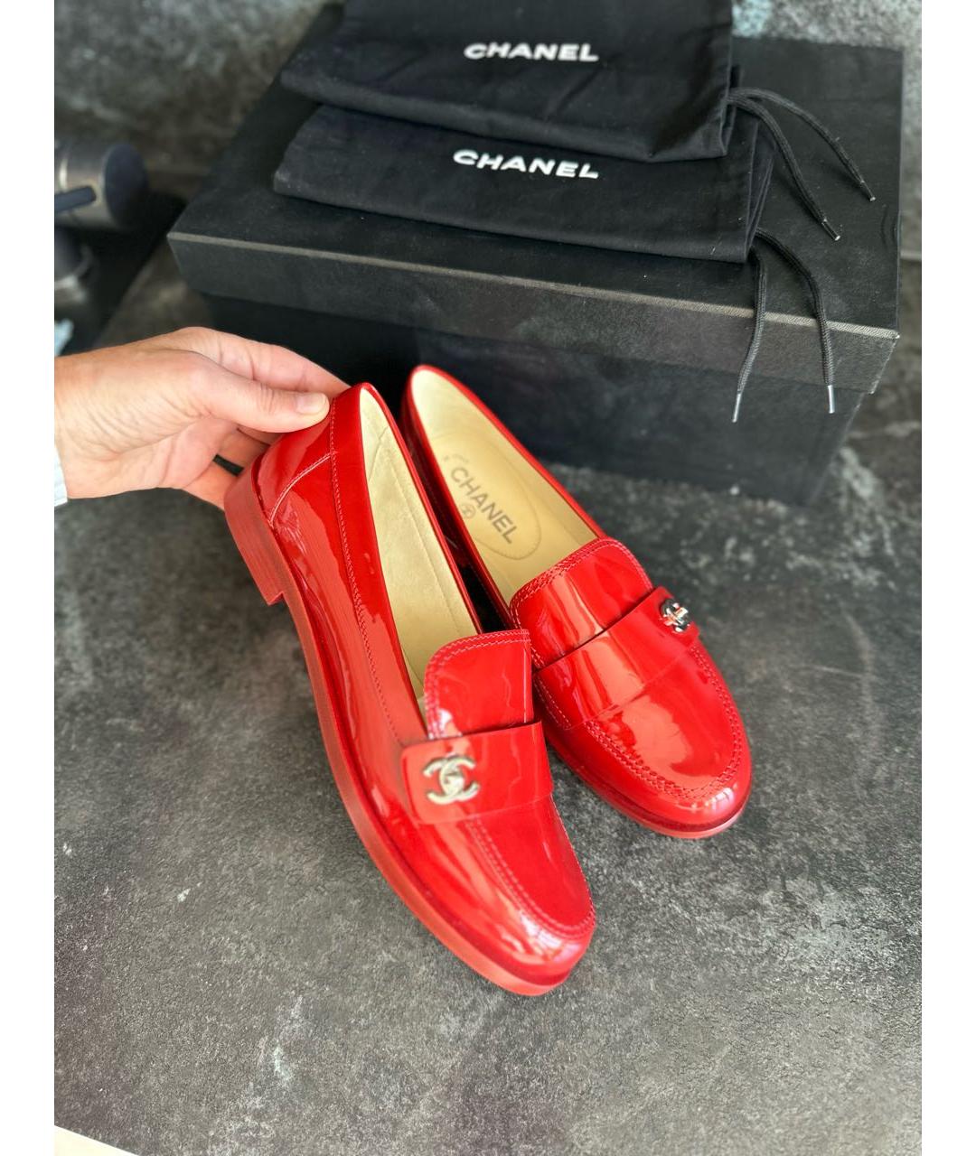 CHANEL Красные кожаные лоферы, фото 5