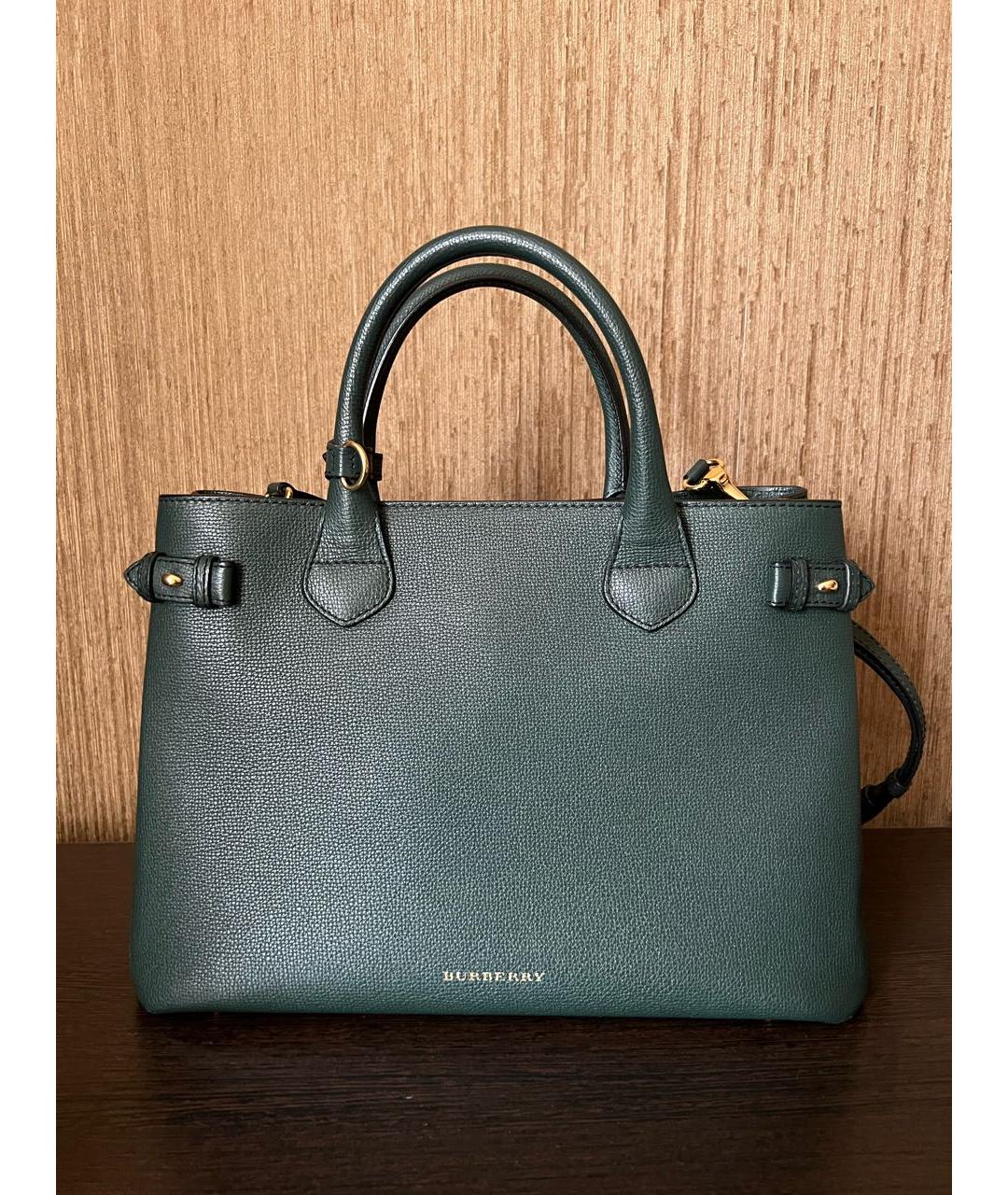 BURBERRY Зеленая кожаная сумка тоут, фото 7